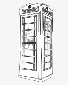 Black And White London Phone Booth Draw London - Draw A Telephone Booth, HD Png Download, Free Download