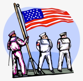 Vector Illustration Of American Naval Sailors Raise - Cartoon, HD Png Download, Free Download