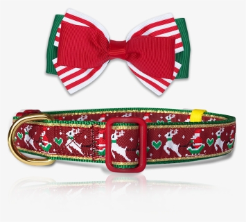 Reindeer & Santa Sled Holiday Dog Collar With Bowtie - Motif, HD Png Download, Free Download