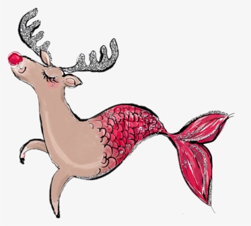 #watercolor #reindeer #rudolph #mermaid #christmas, HD Png Download, Free Download