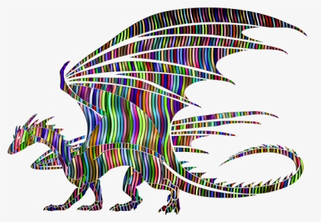 Wavy Prismatic Pattern Dragon Silhouette - Black And White Dragon Clipart, HD Png Download, Free Download