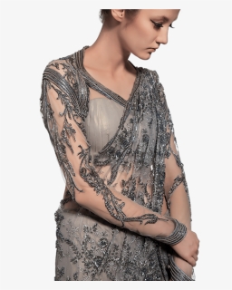 Embellished Slate Grey Saree Lehenga - Photo Shoot, HD Png Download, Free Download