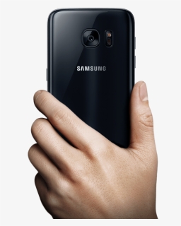 A Man Hand Holding Up Galaxy S7 To Mans - Hand Holding Phone Back Png, Transparent Png, Free Download