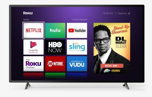 A Tv Displaying The Roku Home Screen Featuring An Advertisement - Smarters Player Para Roku, HD Png Download, Free Download