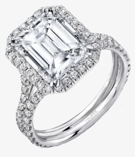 Uneek 5 Carat Emerald Cut Diamond Halo Engagement Ring - Engagement Ring 5 Carat Pave, HD Png Download, Free Download