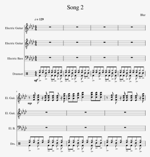 Song 2- Blur Sheet Music For Bass, Guitar, Percussion - Blur Song 2 Gittarennotes, HD Png Download, Free Download