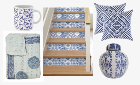 Classic Blue And White Home Decor Inspiration From - Peel And Stick Wallpaper On Stairs, HD Png Download, Free Download
