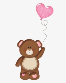 Brown Teddy With Pink Heart Balloon Png Clipart, Transparent Png, Free Download