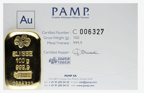 Buy 100 G Gold Bar Pamp Suisse Cast Authentication - Pamp, HD Png Download, Free Download