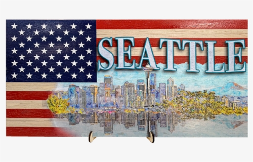 Seattle Skyline On A Us Flag Pattern Wood Flag With - Trump World War 3 Tweet, HD Png Download, Free Download