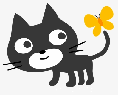 Cartoon Cat With Butterfly Clipart - Cartoon, HD Png Download, Free Download