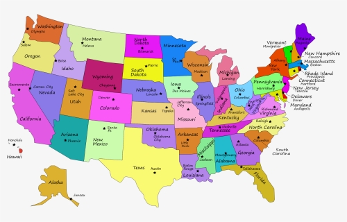 United States Map With Capitals Clip Arts - Us Map With State Names And Capitals, HD Png Download, Free Download