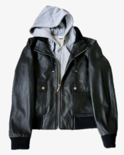 #aesthetic #png #polyvore #leatherjacket #hoodie #black - Leather Jacket, Transparent Png, Free Download