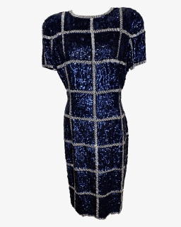 80"s Blue Bead And Sequin Windowpane Shift Dress By, HD Png Download, Free Download