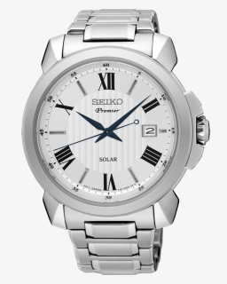 Watch Seiko Solar Round Silver Dial Blue Hands 100m - Seiko Sne453p1, HD Png Download, Free Download