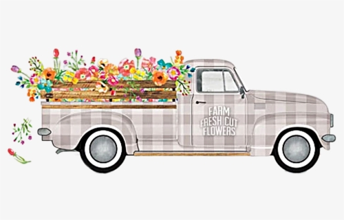Vintage Truck With Flowers Clipart, HD Png Download, Free Download