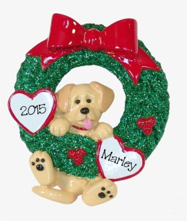Yellow Lab Hanging On To Wreath Christmas Ornament - Heart, HD Png Download, Free Download