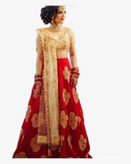 Red Embroidered Free Size Semi Stitched Silk Lehenga - Blouse Design On Red Lehenga, HD Png Download, Free Download