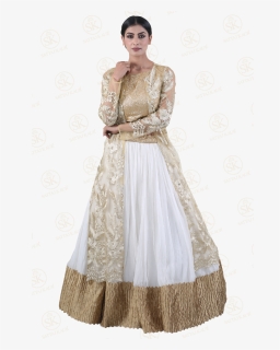 High-class Gold And White Lehenga Choli - Gown, HD Png Download, Free Download