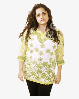 Lucknowi Short Kurti With Front And Back Embroidery - Girl, HD Png Download, Free Download