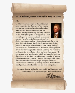 Letter From Thomas Jefferson To Dr - Thomas Jefferson To Edward Jenner Vaccines, HD Png Download, Free Download
