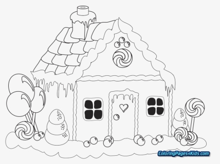Christmas Coloring Pages Gingerbread House - Drawing Of A Ginger Bread House, HD Png Download, Free Download