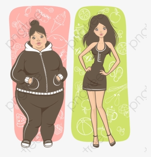 Fat Or Thin Women, Fat, Thinfemale, Compared Png Transparent - Caricaturas De Personas Delgadas, Png Download, Free Download