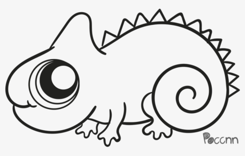Chameleon Line Drawing Cute , Png Download - Cute Drawing Of Chameleon, Transparent Png, Free Download