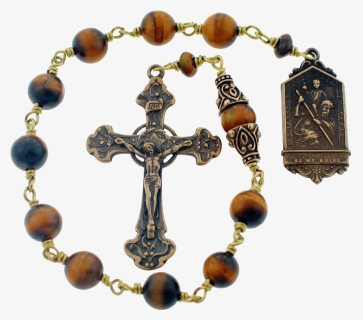 Bronze St Christopher Bronze Tiger Eye Pocket Rosary - Christian Cross, HD Png Download, Free Download