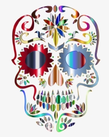 Prismatic Sugar Skull Silhouette 5 No Background Clip - Sugar Skull Png Transparent, Png Download, Free Download