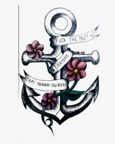 Drawing Art Mine Tattoo Flowers Pop Punk Real Friends - Transparent Anchor With Flowers, HD Png Download, Free Download