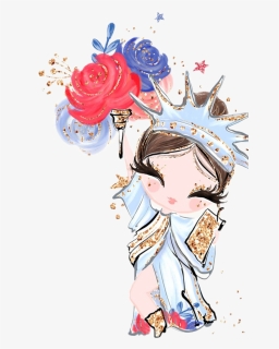 #watercolor #ladyliberty #red #white #blue #flowers - Cartoon, HD Png Download, Free Download