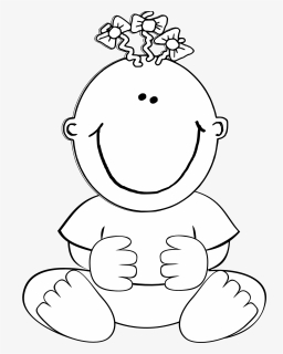 Baby Girl Sitting Black - Cute Baby Clipart Black And White, HD Png Download, Free Download