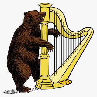 Bear And Harp By Urh, Bear Playing On A Harp - Harp Clipart Black And White, HD Png Download, Free Download