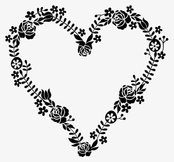 Floral Heart Rubber Stamp - Floral Wreath Black And White Png, Transparent Png, Free Download