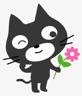 Black Cat With Flower Clipart - Cat And Flower Clipart, HD Png Download, Free Download