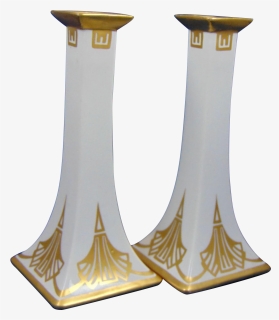 Limoges Art Deco Gold & White Candlesticks - Wood, HD Png Download, Free Download