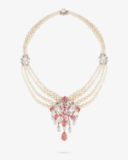 Padparadscha Sapphire And Pearl Necklace - Padparadscha Sapphire High Jewelry, HD Png Download, Free Download