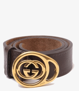 Gucci Brown With Gold Interlocking Gg Leather Wide - Belt, HD Png Download, Free Download