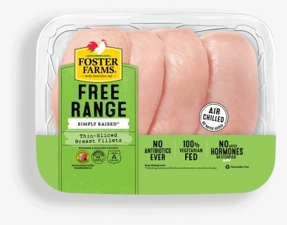 Free Range Thin-sliced Boneless Skinless Chicken Breast - Foster Farms Chicken Breast Fillets, HD Png Download, Free Download