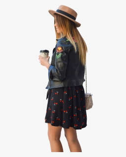 Woman Wearing Floral Black Jacket And Cherry Skirt - Jacket, HD Png Download, Free Download