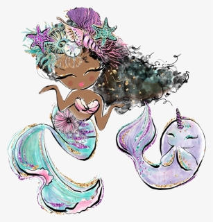 #watercolor #mermaid #narwhal #friends #bff #sea #ocean - Karamfila Mermaid, HD Png Download, Free Download