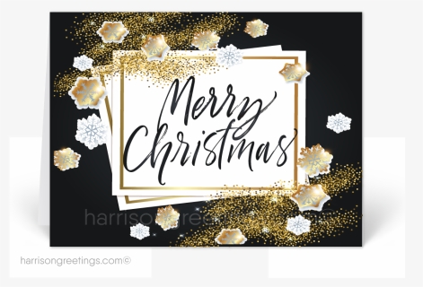 Black And Gold Glitter Merry Christmas Holiday Cards - Calligraphy, HD Png Download, Free Download