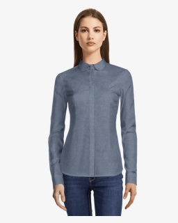 Steel Blue Round Collar Flannel Shirt-view Front - Dress Shirt, HD Png Download, Free Download