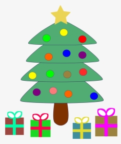 Christmas, Tree, Xmas, Decorated, Festive, Pine - Cartoon Christmas Tree With Presents, HD Png Download, Free Download