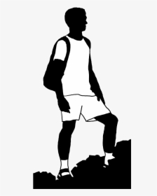 Black White Silhouette Boy Climbing Mountain - Black And White Boy Silhouette, HD Png Download, Free Download