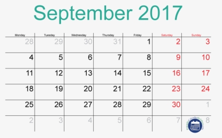 2017 September Calendar Printable 2018 2019 - September 9 2017 Calendar, HD Png Download, Free Download