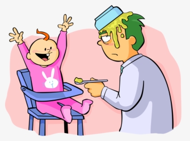 Father Feeds Baby Vector - Dad Feeding Baby Cartoon, HD Png Download, Free Download