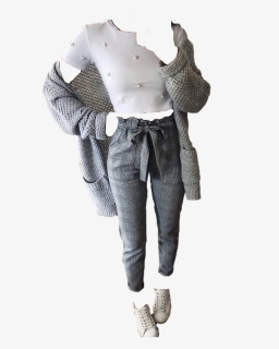 #outfit #white #grey #sneaker #png #pngs #freetoedit - Grau Karierte Hose Damen, Transparent Png, Free Download