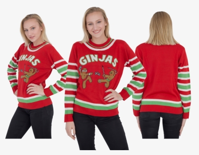 Fighting Ginjas Gingerbread Ninjas Ugly Christmas Sweater - Sweater, HD Png Download, Free Download